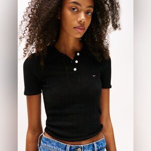 Tommy Hilfiger Black Button Down Knit Polo